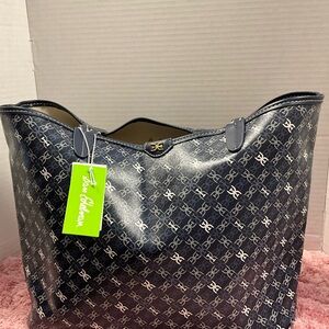Sam Edelman Navy Monogrammed Tote with Gray Accents